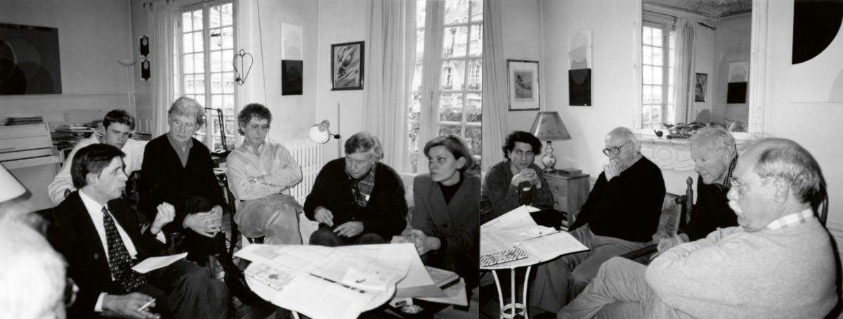 Réunion de l’ex-GRAV avec Yves Aupetitallot, Marion Hohlfeldt et Gabriel pour l’exposition historique au Magasin de Grenoble, Cholet, 1997
